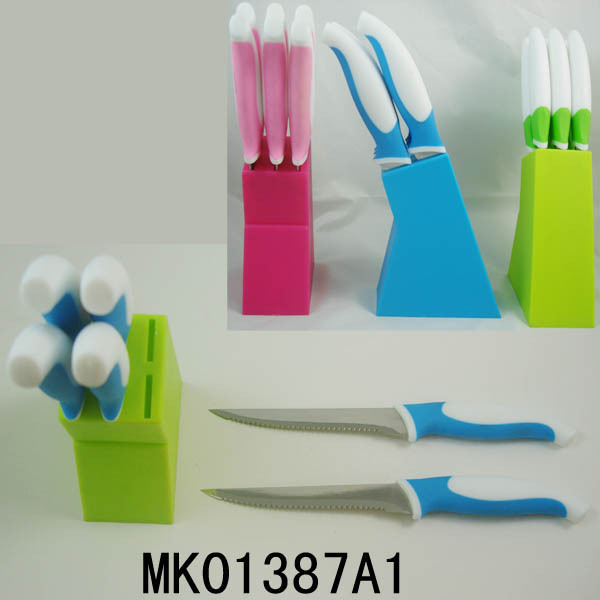 SET of 6 SS STEAK KNIFE with PLASTIC Stand er style 3