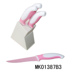 SET of 3 NON STICK COATING STEAK KNIFE with PLASTIC Stand er