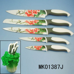 SET of 5 NON STICK COATING KNIFE with PINEAPPLE SHAPE RESIN CUTTER HOLDER in CB