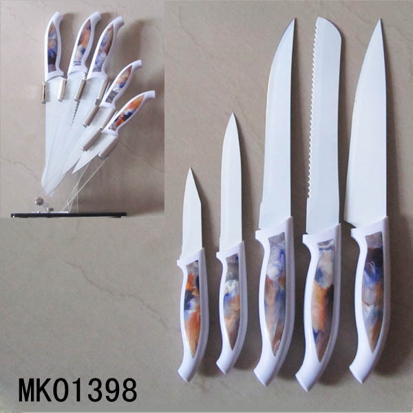 SET of 5 NON STICK COATING KITCHEN KNIFE with ACRYLIC HOLDER in BOX style 3