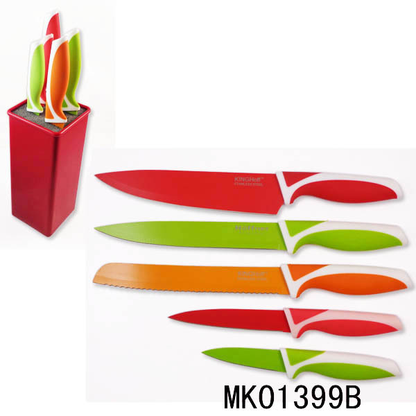SET of 5 NON STICK COATING KITCHEN KNIFE with PLASTIC Stand in CB