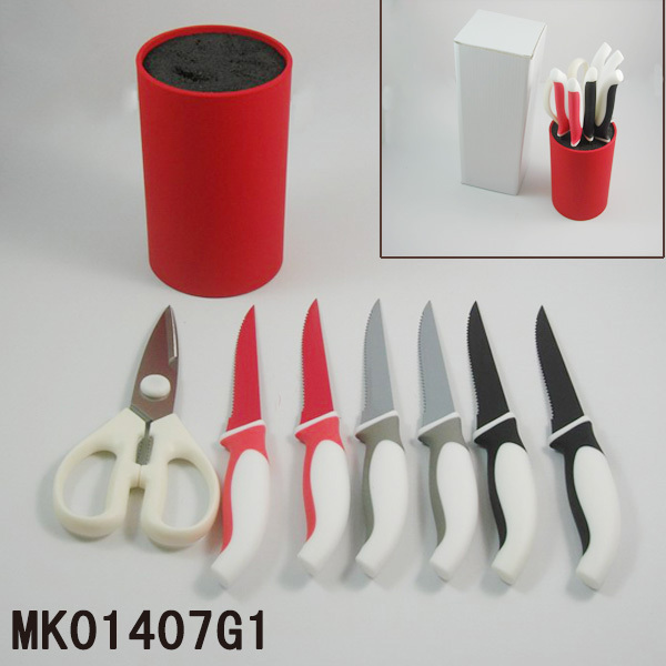 SET of 6 STEAK KNIFE with PLASTIC Stand and KITCHEN SCISSORS and PLASTIC INNER CORE