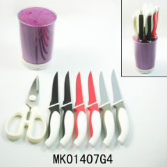 SET of 6 STEAK KNIFE with PLASTIC Stand and KITCHEN SCISSORS and PLASTIC INNER CORE style 4