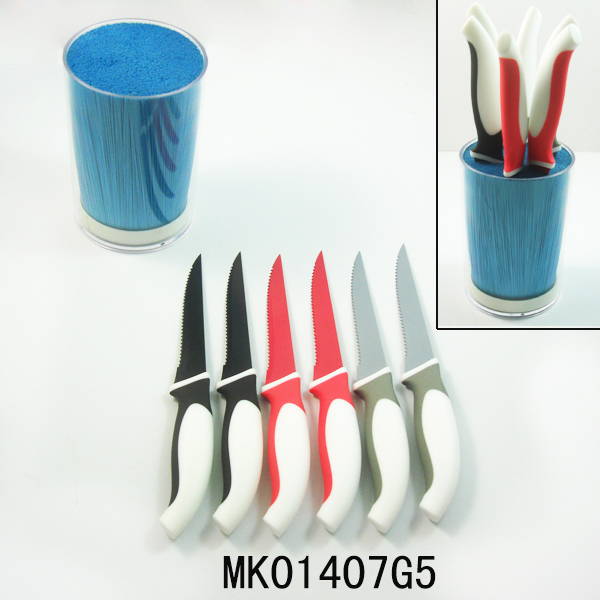 SET of 6 STEAK KNIFE with PLASTIC Stand and PLASTIC INNER CORE FOR ALL KINDS KNIFE style 2
