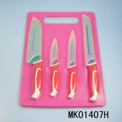 4PCS TITANIZE KITCHEN KNIFE and PLASTIC BLADE COVER and PLASTIC CUTTING BOARD
