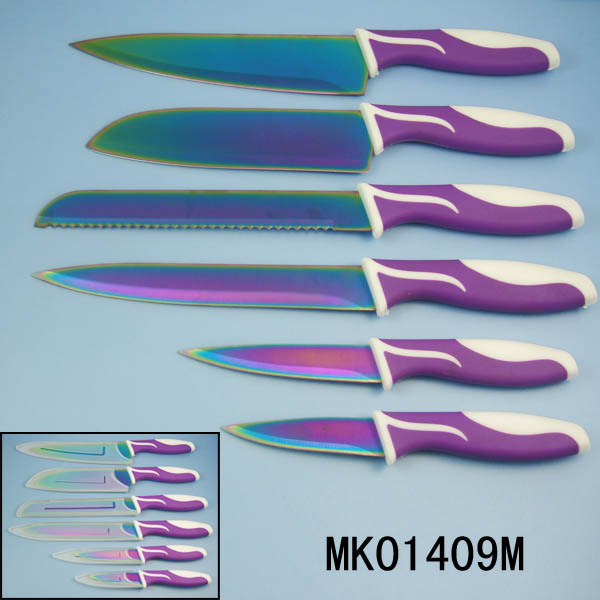 6PCS TITANIZE KITCHEN KNIVES and PLASTIC COVER