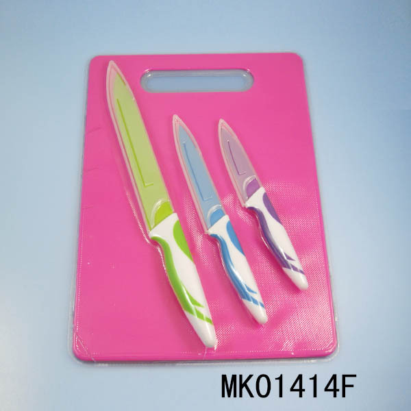 4PCS NON STICK KITCHEN KNIFE and PLASTIC BLADE COVER and PLASTIC CUTTING BOARD
