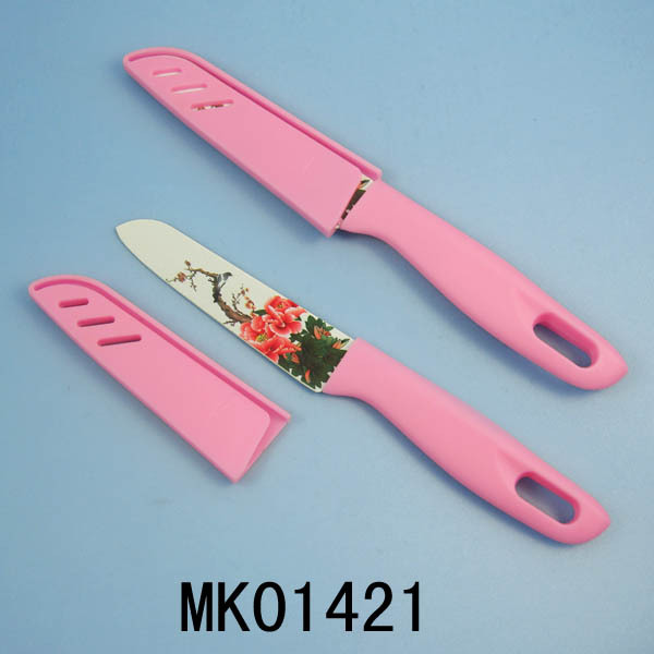 4in FLOWER COATING FRUIT KNIFE with PP COVER style 2