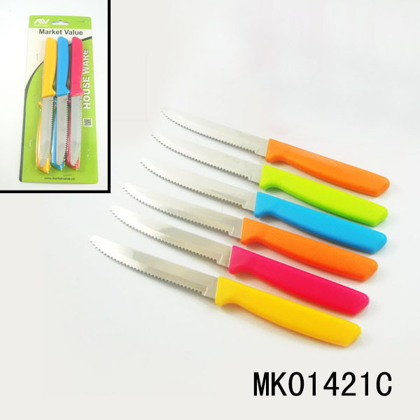 6PCS PP PLASTIC Handle SS STEAK KNIFE with PLASTIC Stand style 4