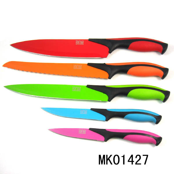 5PCS NON STICK COATING KNIVES with RUBBER Handle style 2