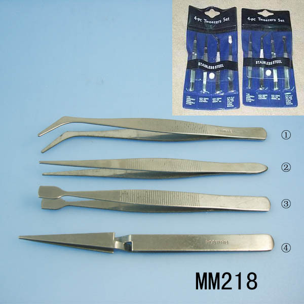 4PCS STAINLESS STEEL TWEEZERS SET