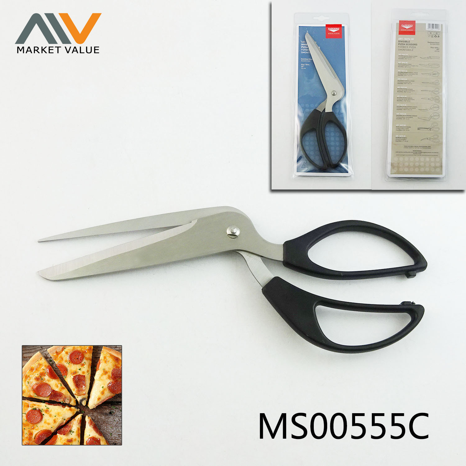10in SS DIVISIBLE PIZZA SCISSORS IC in PVC BAG