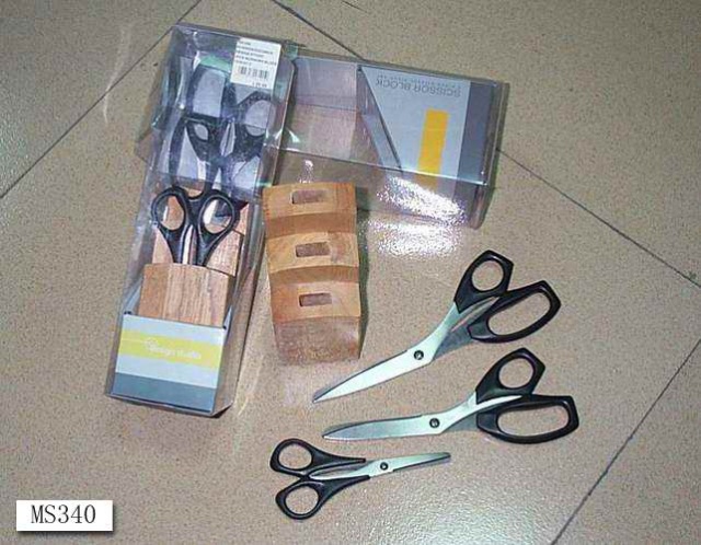 3PCS SCISSORS with WOODEN BLOCK in PVC BOX