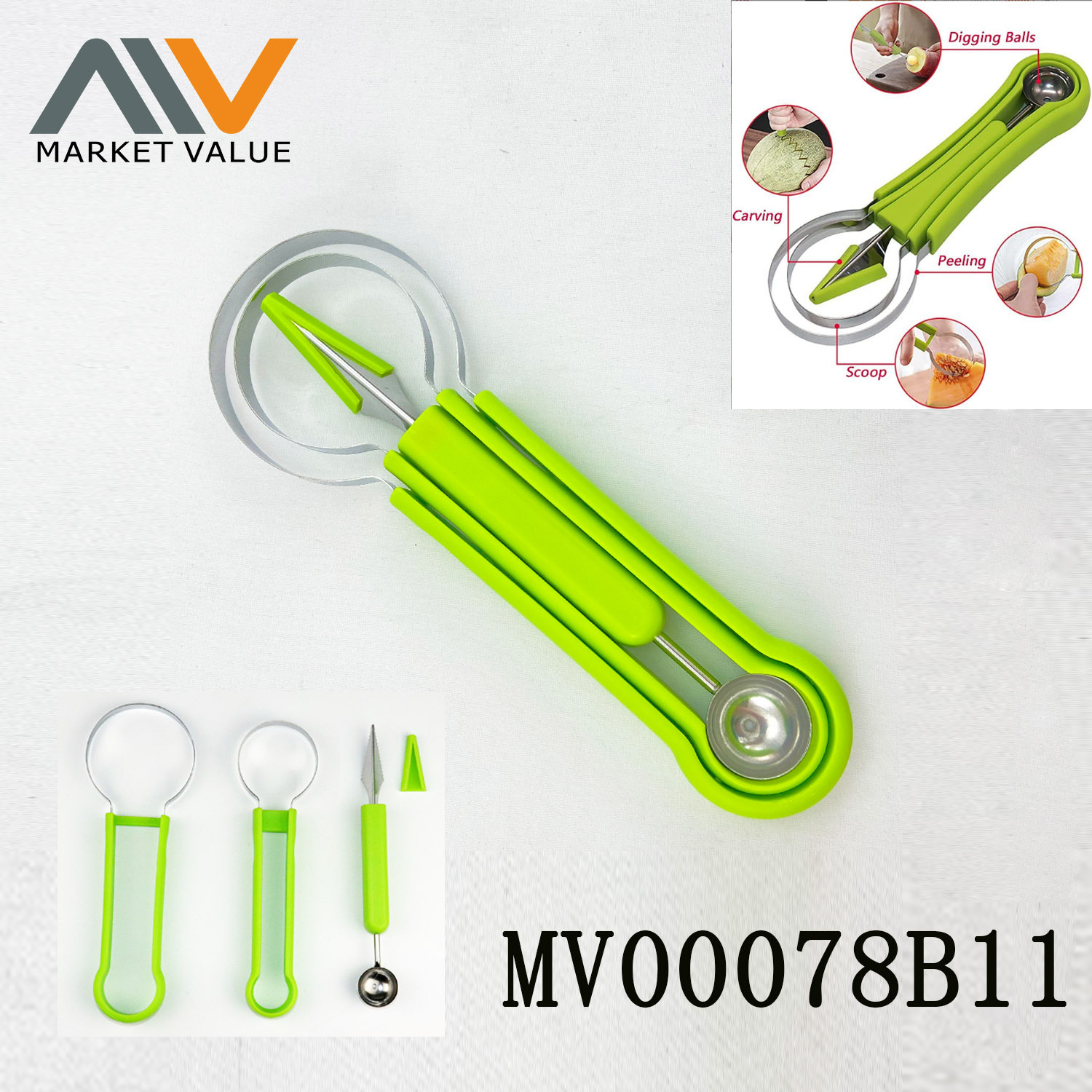 SS FRUIT SCOOP 3 PIECE SET TC