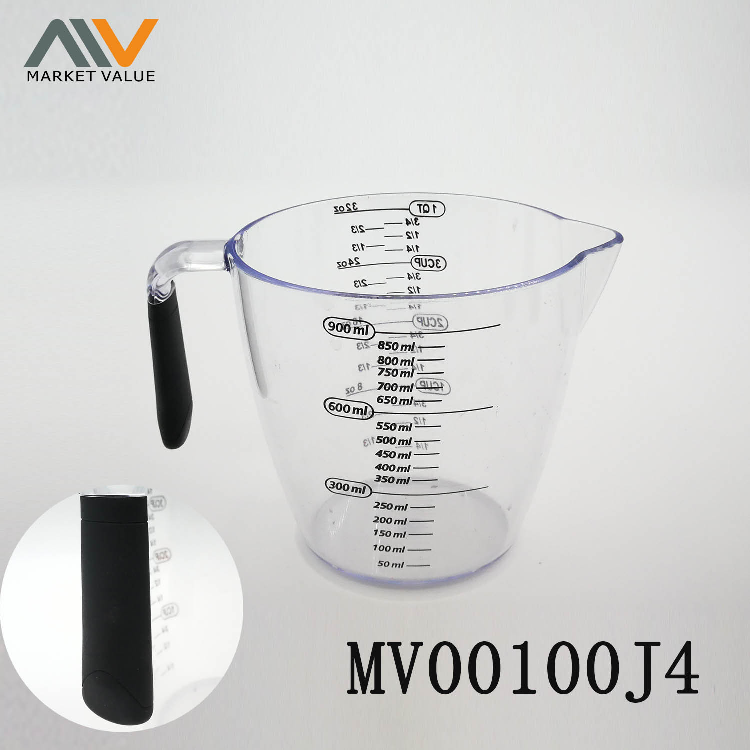 900ml Plastic Measuer Cup with TPR Handle Bag