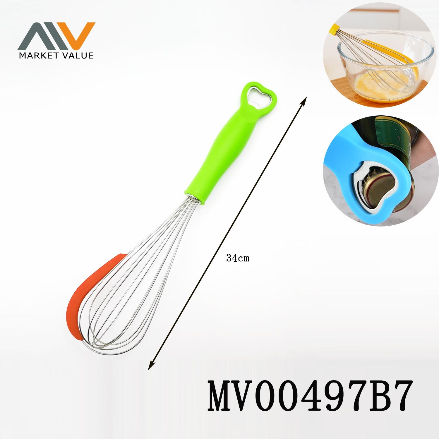 12 in SS Egg Beater WBottle Opener PP Handle TC
