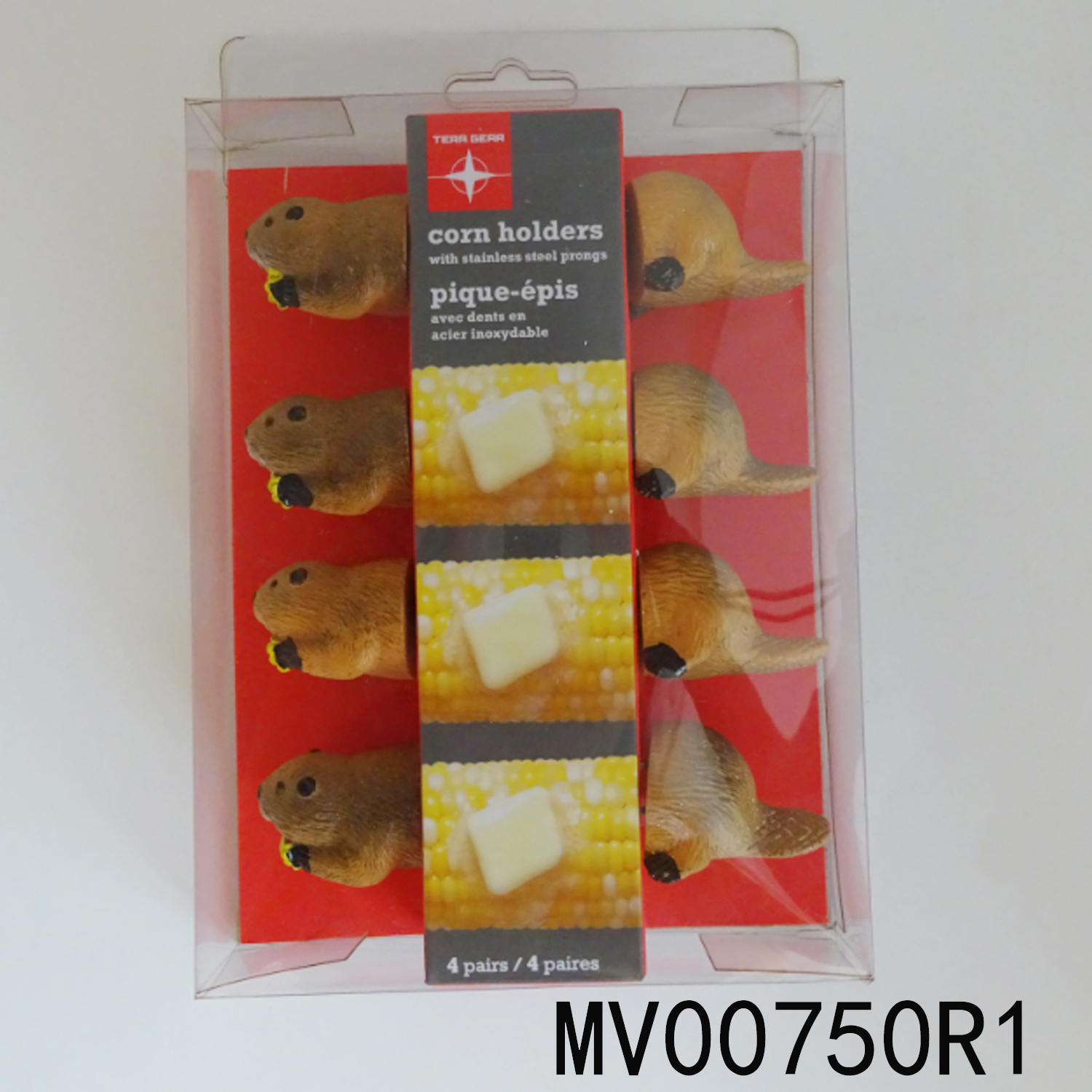 8PC CORN FORK SET with ANIMAL SHAPE RESIN Handle in PVC BOX