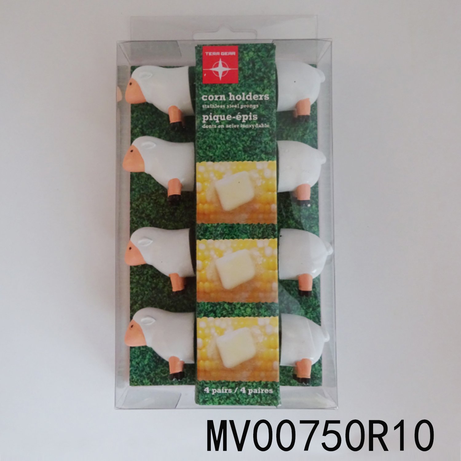 8PCS CORN FORK SET with SHEEP SHAPE RESIN Handle in PVC BOX