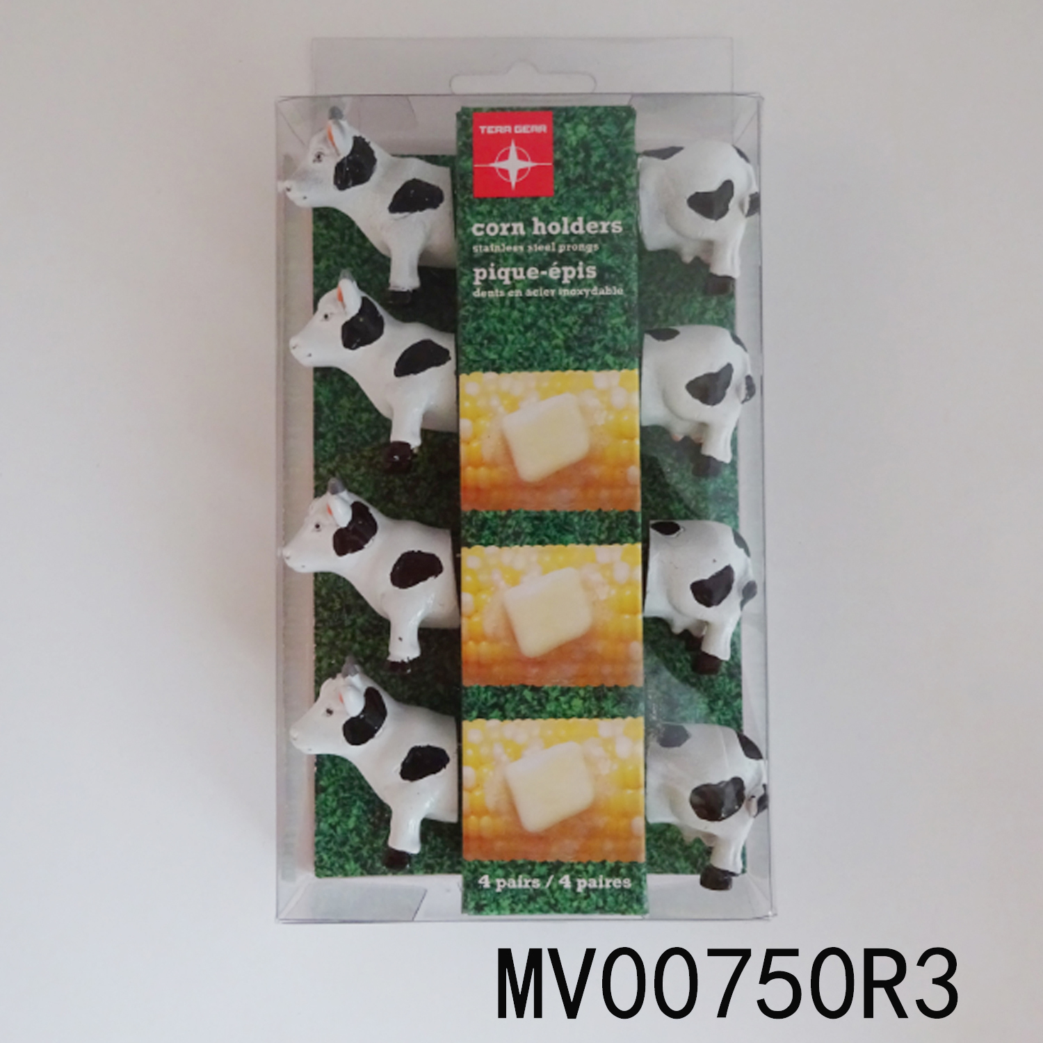 8PCS CORN FORK SET with COW SHAPED RESIN Handle in PVC BOX