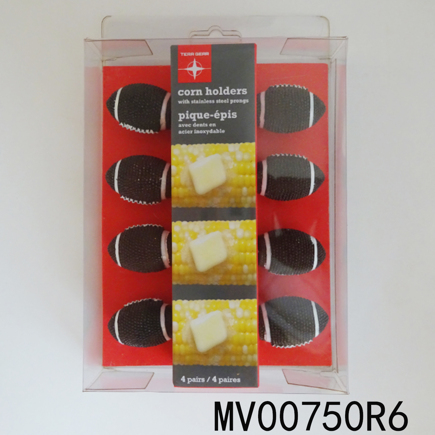 8PCS CORN FORK SET with RUGBY BALL RESIN Handle in PVC BOX