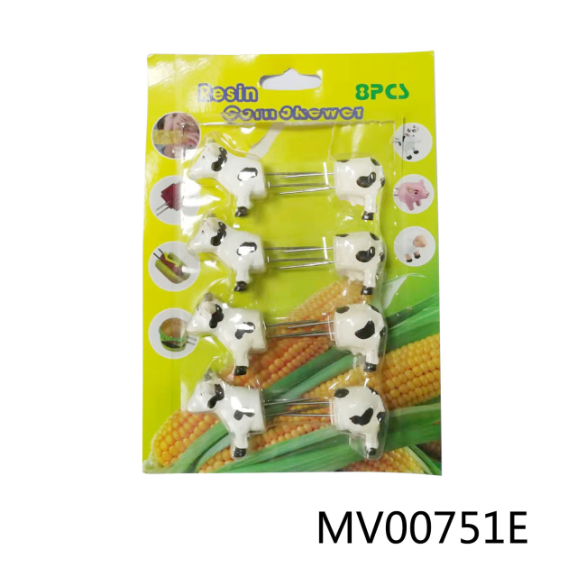 8PCS CORN FORK SET with COW SHAPED RESIN Handle