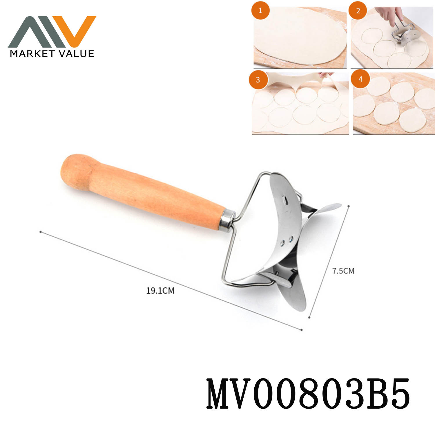 SS Dumpling Mould with Wooden Handle