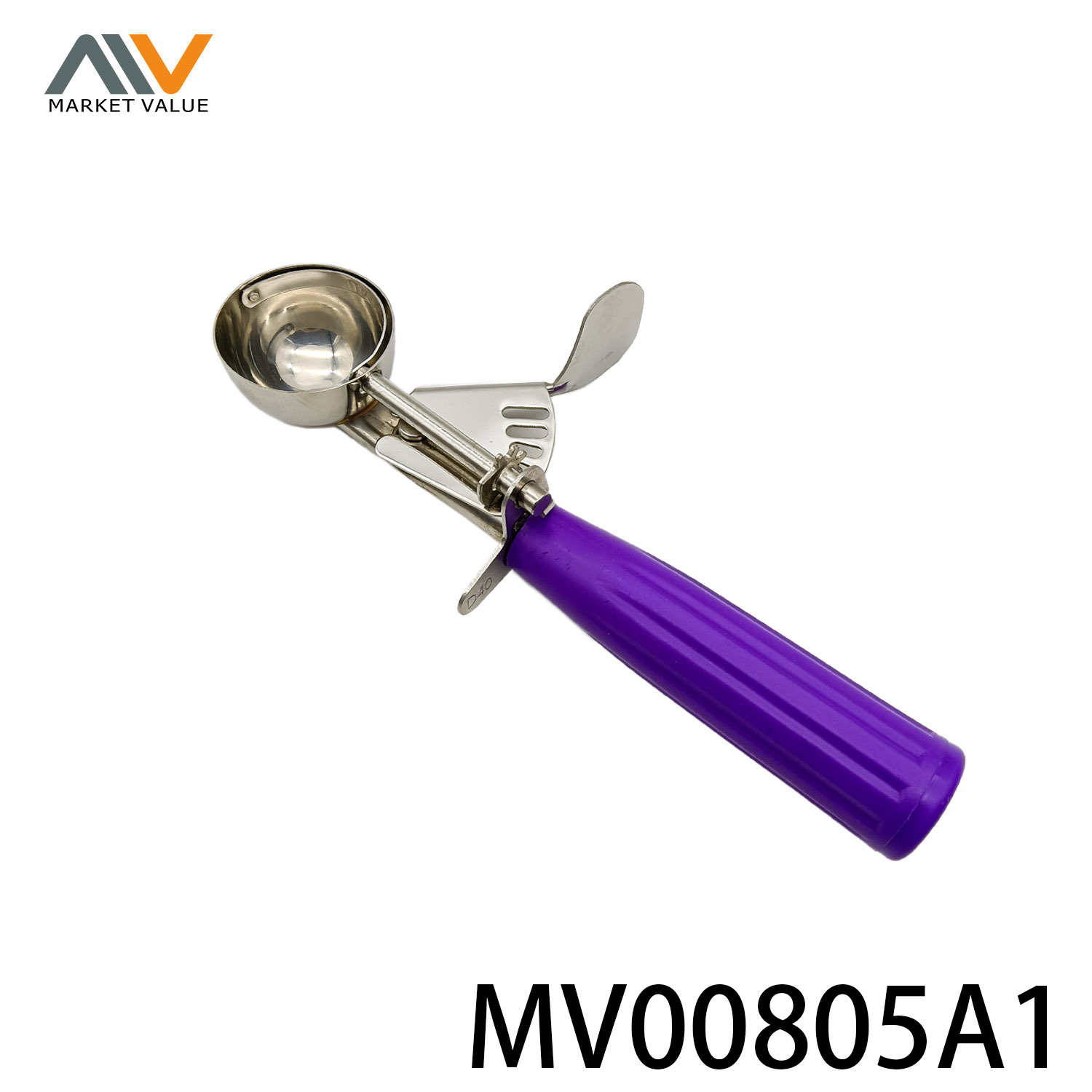 40mm 304 SS Ice Cream Scoop Purple PP Handle