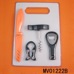 FUIRT KNIFE and WINE OPENER and CUTTING BOARD SET SHRINK