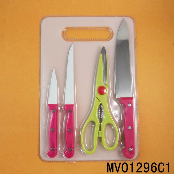 3PCS KNIVES with 9110 SCISSORS with CUTTING BOARD style 2