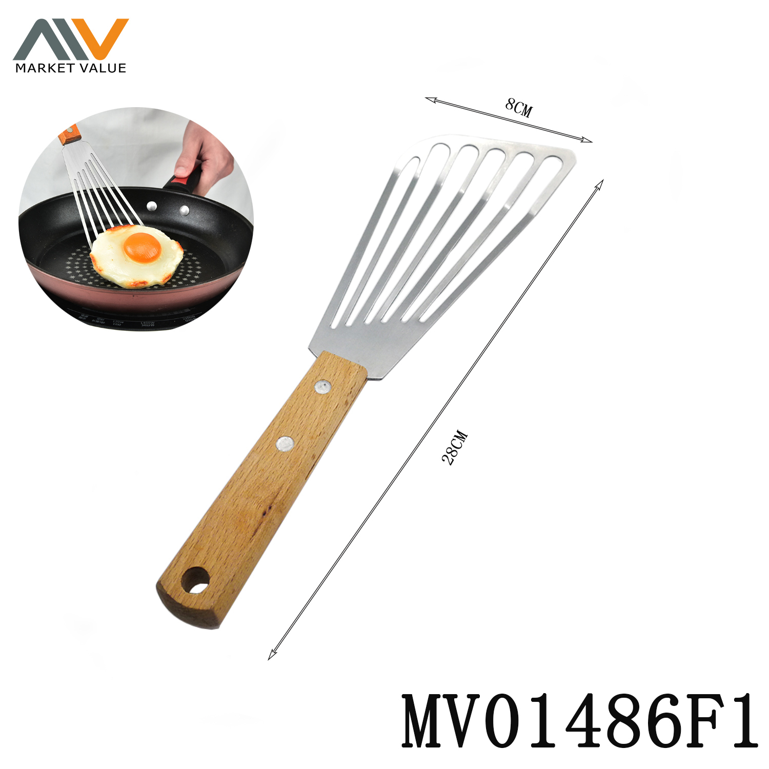 SS Frying Shovel with Wooden Handle TC