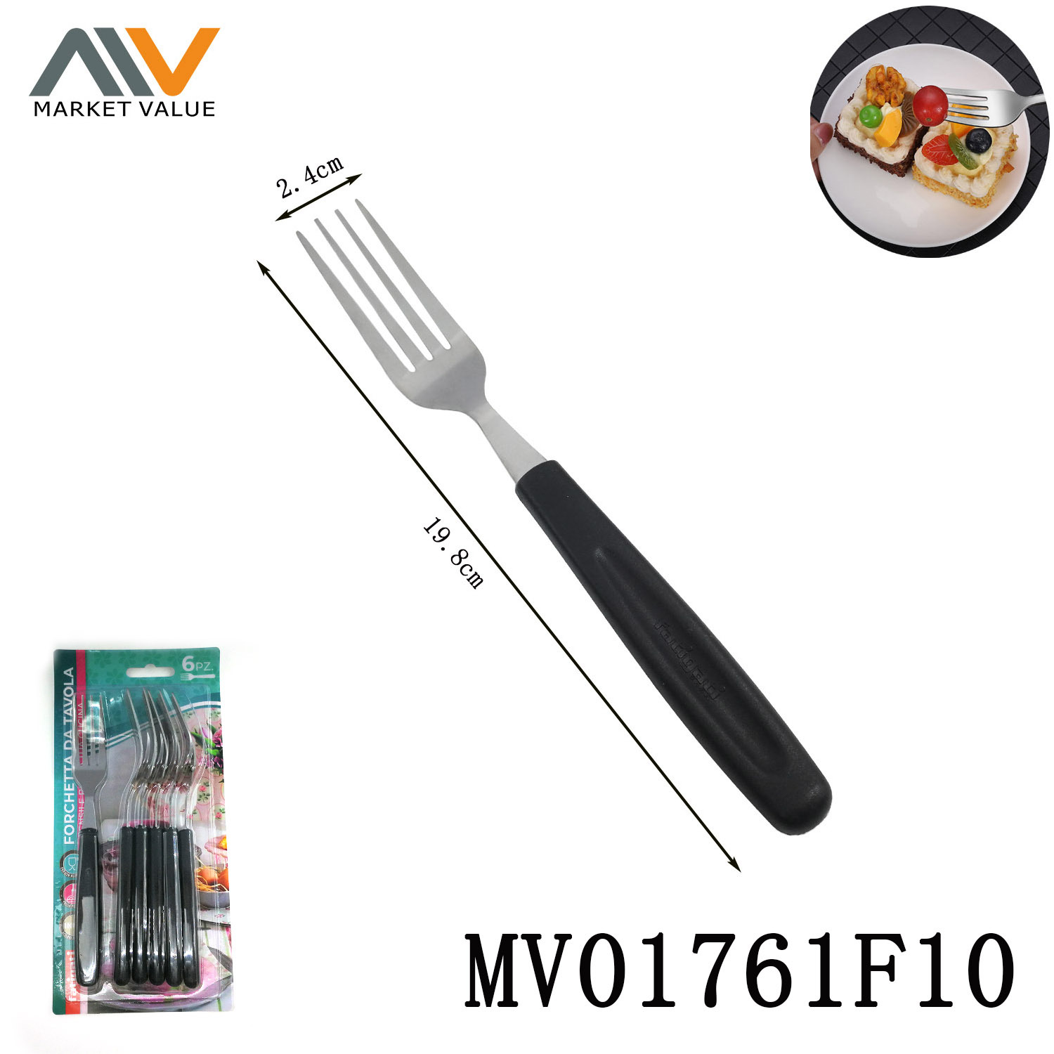 SET of 6 PCS SS Fork with PP Handle style 2