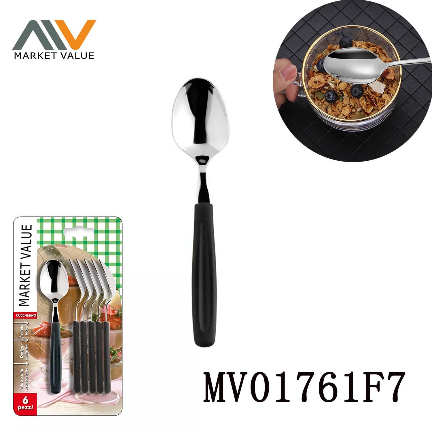 SET of 6 Pcs Stainless Steel Tea Spoon with PP Handle