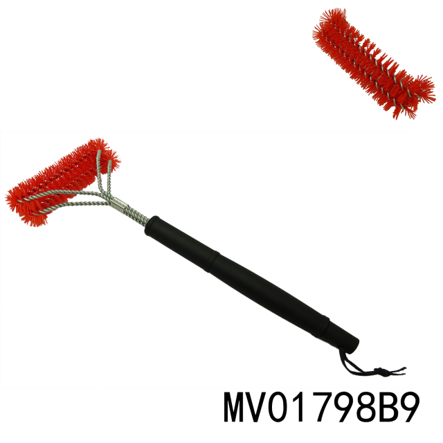 17in BBQ BRUSH NYLON TAIL 2 LAYERS with PLASTIC Handle