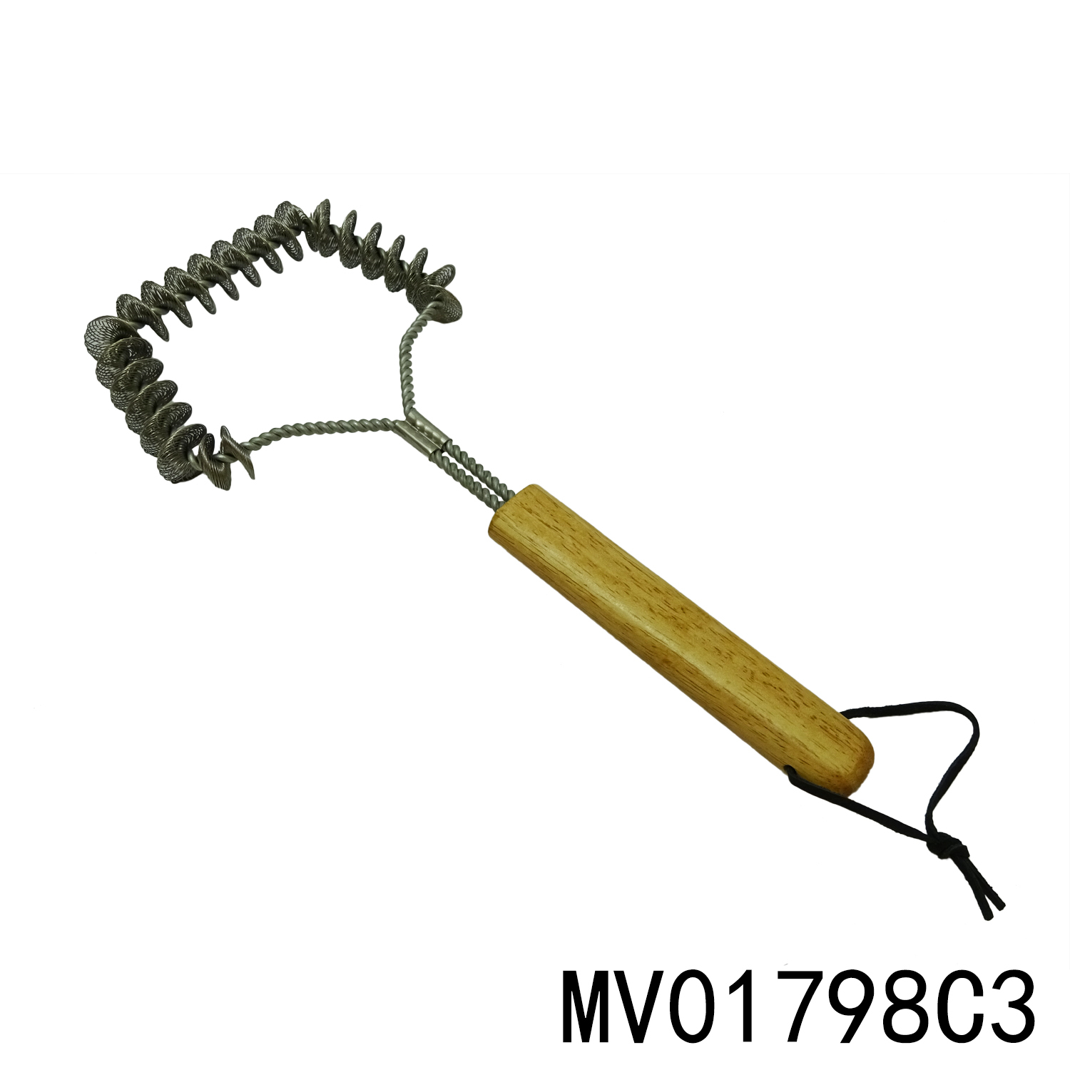 12in SPIRALS STEEL WIRE OAK Handle CLEAN GRILL BRUSH TC