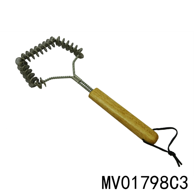12in SPIRALS STEEL WIRE OAK Handle CLEAN GRILL BRUSH TC