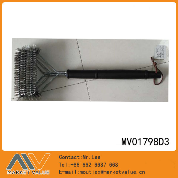 17in BLACK Handle BBQ METAL BRUSH with 3 LAYER TC