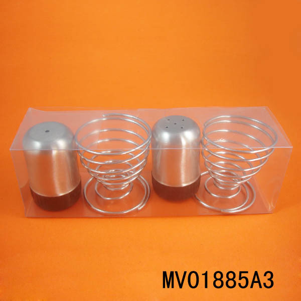 2PCS SALT PEPPER HOLDER SS TEEL with 2PCS CUP Stand in PVC BOX