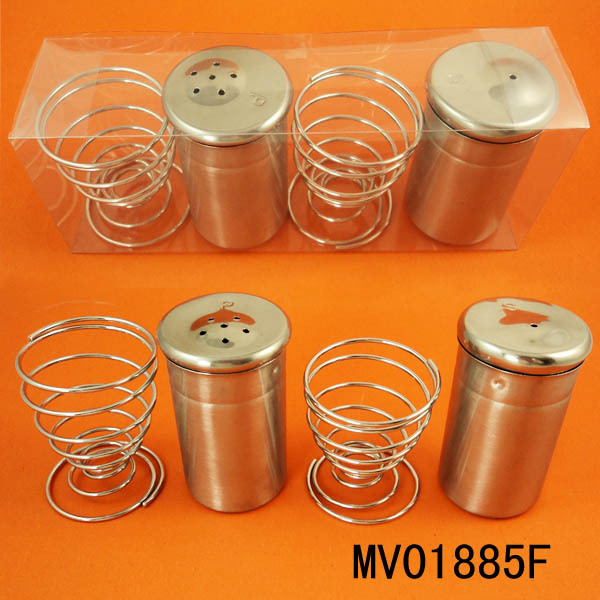 2PCS SS SALT and PEPER POT with 2PCS CUP Stand in PVC BOX
