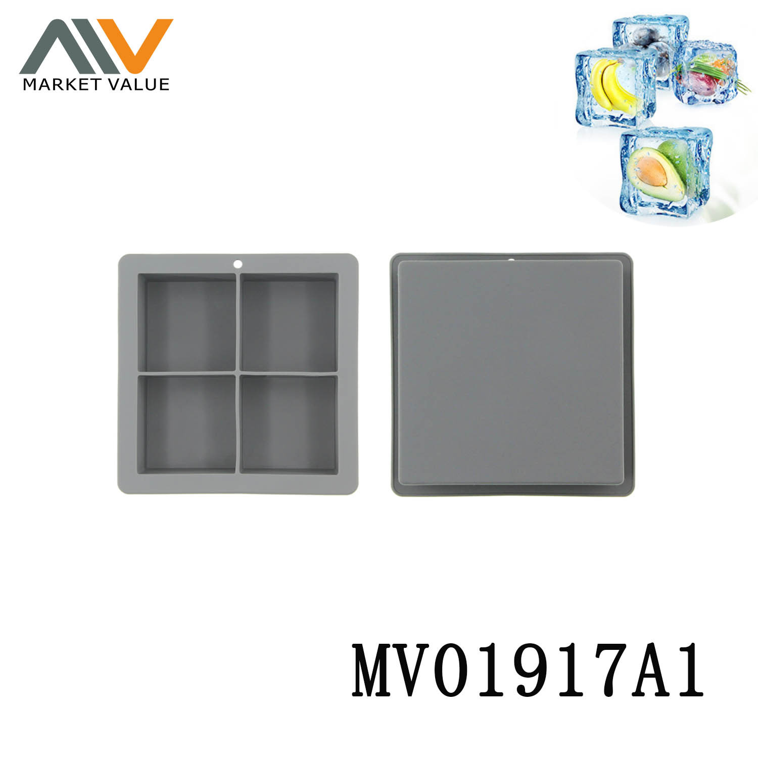 Silicone 4 Grid Ice Mould with Cover