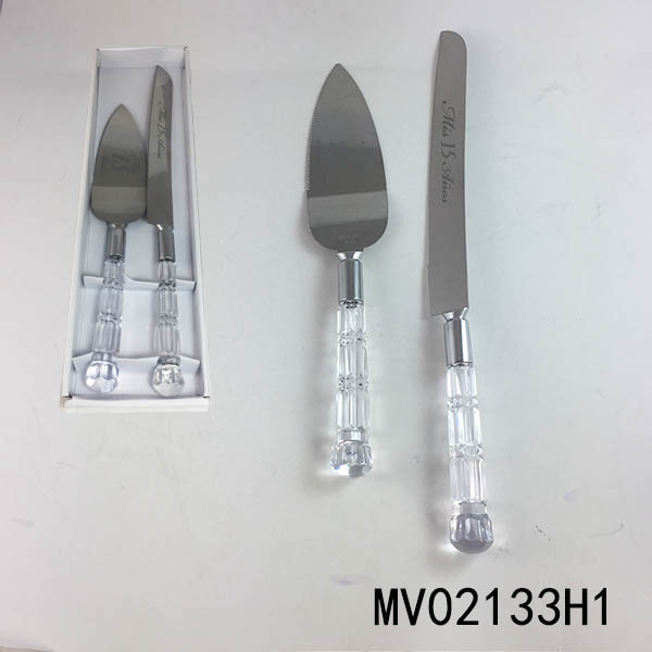 BREAD KNIFE and CHEESE TURNER with TRANSPARENT Handle PV