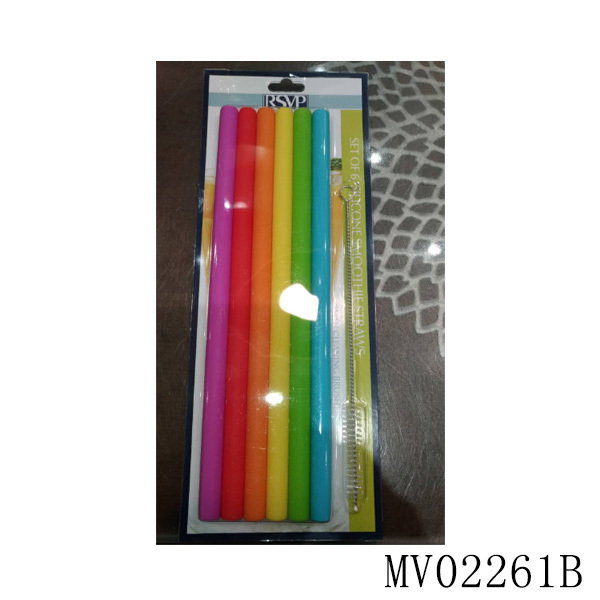 6PCS SILICONE SMOOTHIE STRAWS with CLEANING BRUSH