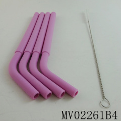 4PCS REMOVABLE SMOOTHIE SILICONE STRAWS with CLEANING BRUSH