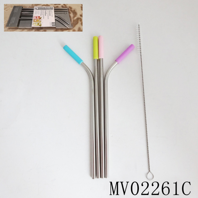 4PCS Silicone Stainless Steel Straws With Cleaning Brush