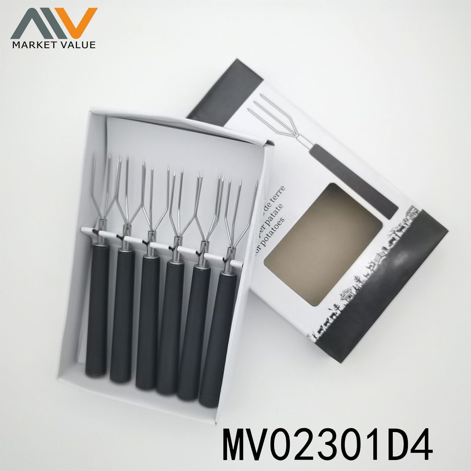 6PCS 304 POTATO FRUIT FORK with PP Handle PVC BOX
