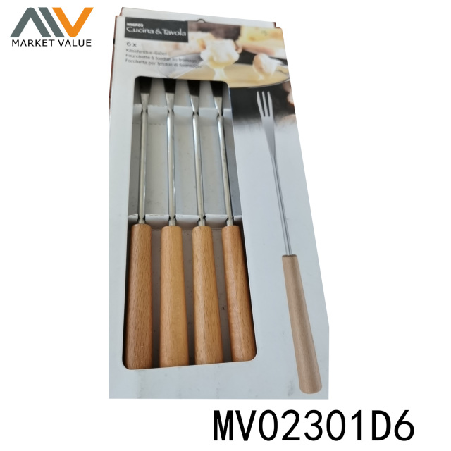 6PCS FONDUE FORK with WOODEN Handle PVC BOX