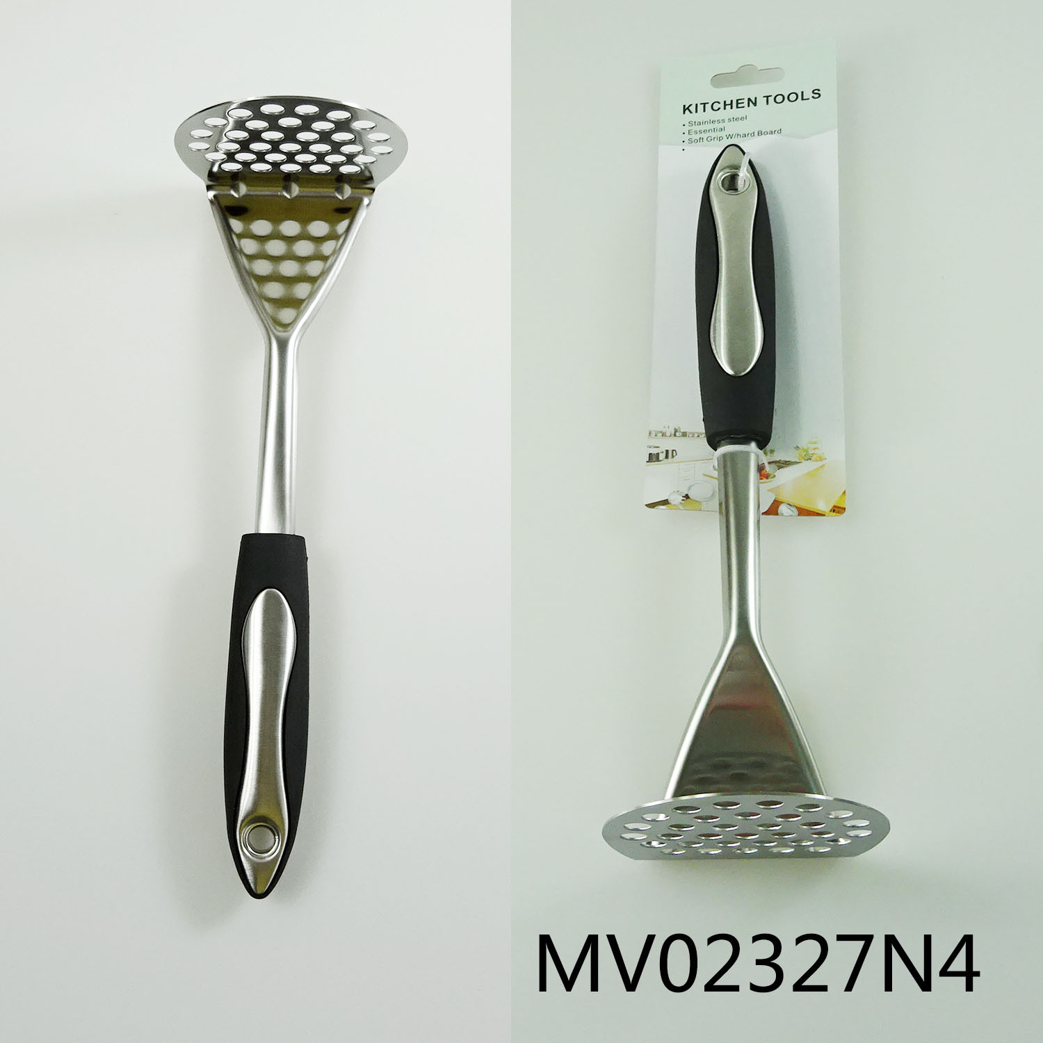 SS POTATO PRESS CLEW with RUBBER and PLASTIC Handle