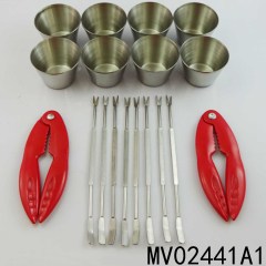 18PCS CRAB PLIER with 8PCS FORKS with 8PCS SS CUP in BOX