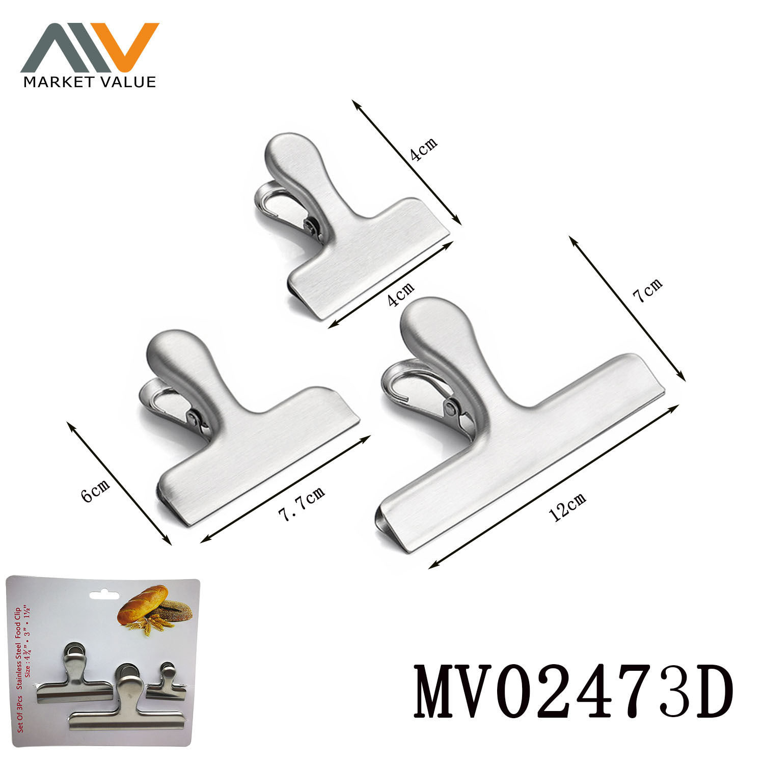 SET of 3pcs SS FooDClip TC