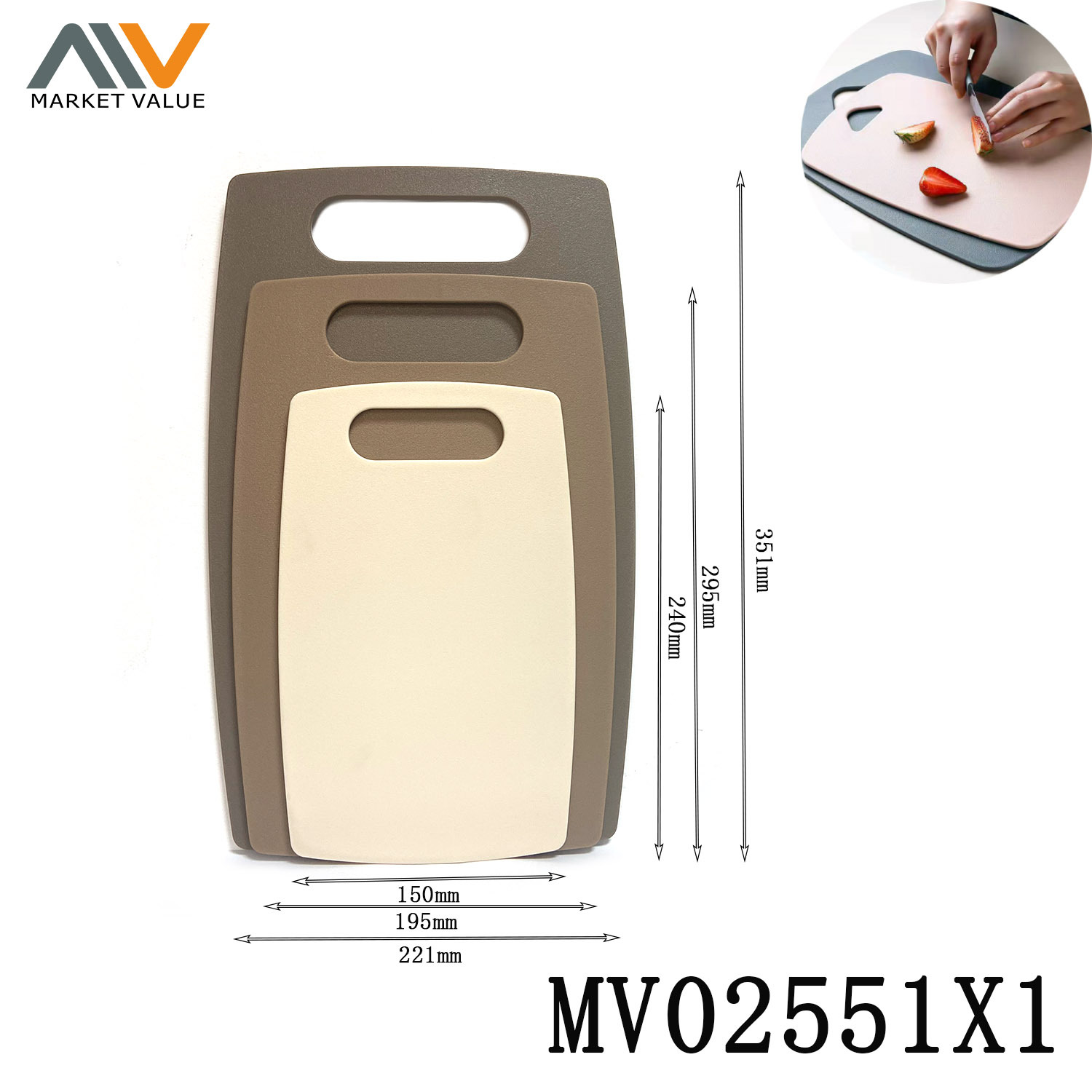 3 Piece Plastic Cutting Board Set with CARD