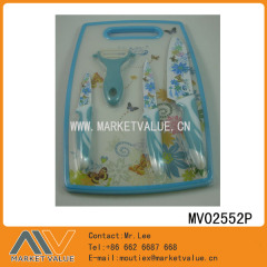PLASTIC CUTTING BOARD SET 8in 5in 3.5in CERAMIC KNIFE and CERAMIC PEELER SHRINKWRAP